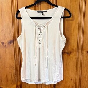 White House Black Market White Lace-Up Tank Top - Size Large